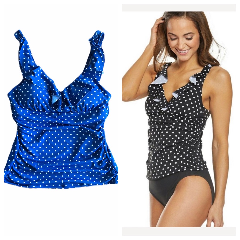 L. Ralph Lauren Blue Polka dot ruffle Tankini Top